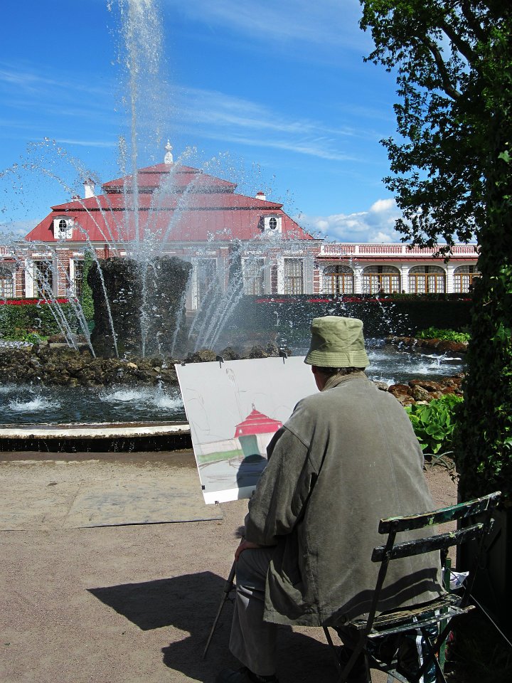 Artist Painting a Fountain in the Park